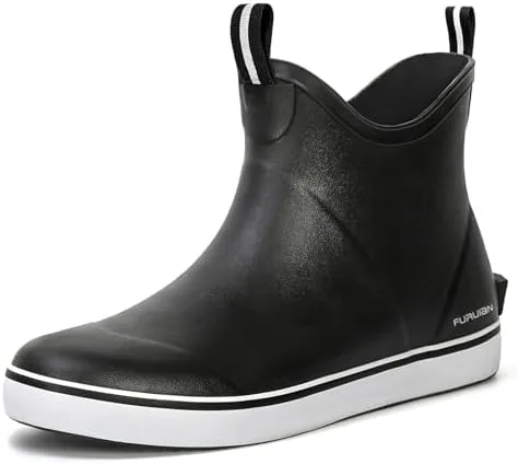 furuian mens deck boots waterproof ankle rain boots outdoor rubber boots